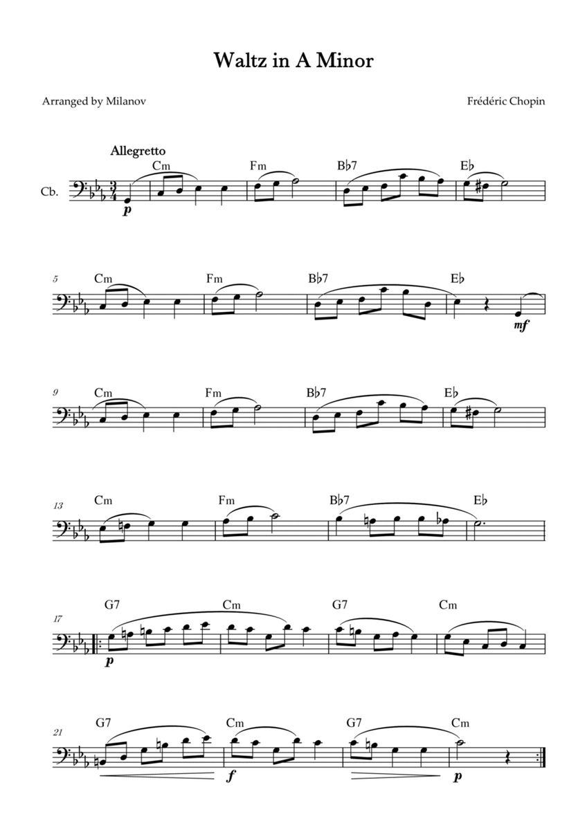 Waltz in A Minor | B. 150, Op. Posth. | Chopin | String Bass | Chords