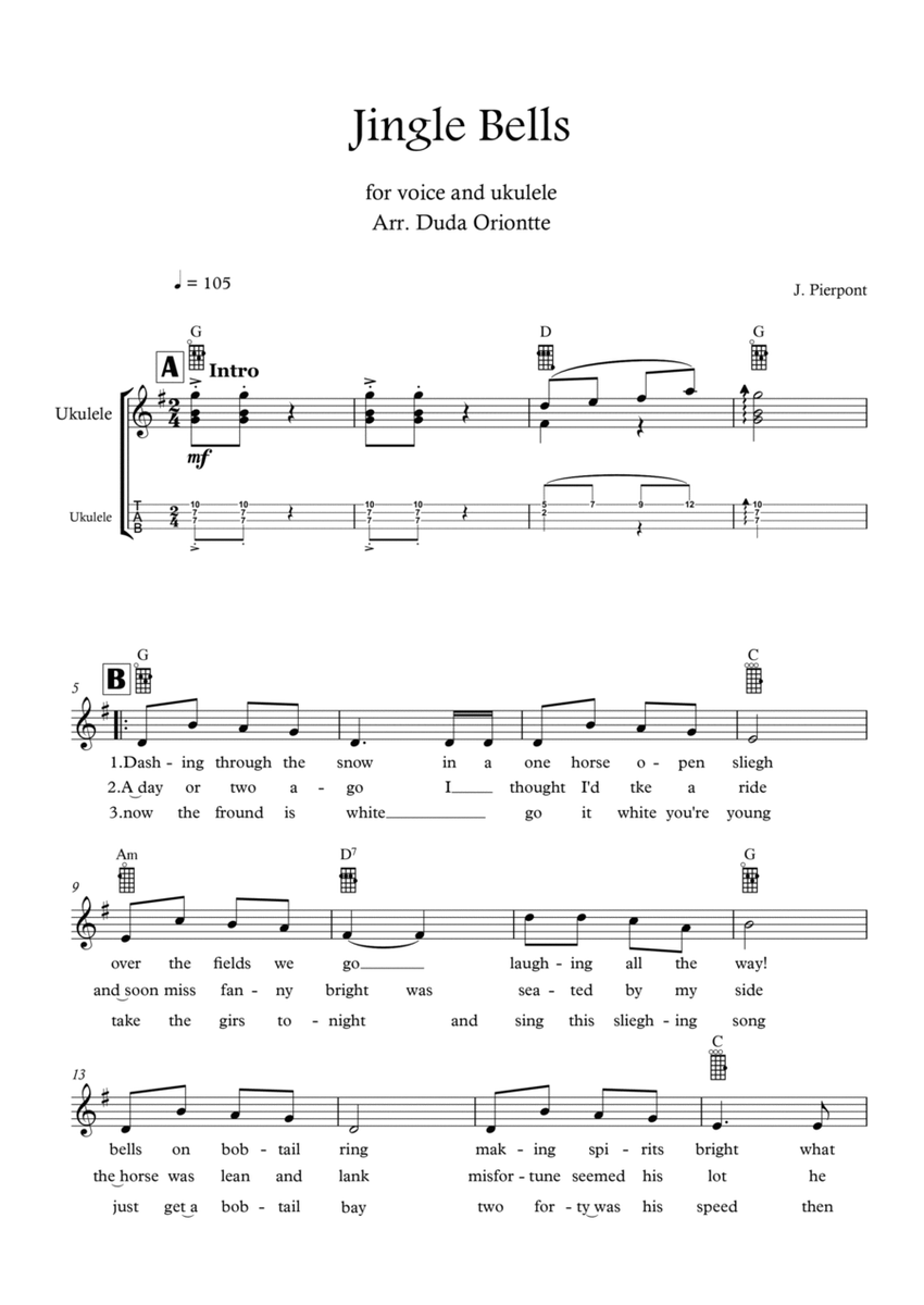 Jingle Bells (G major - TABS - with lyrics) image number null