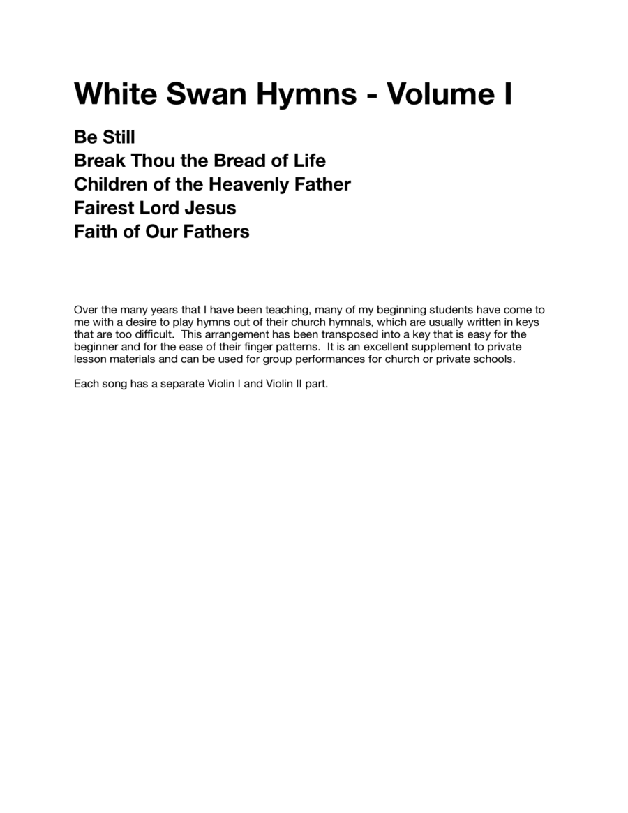 White Swan Hymns - Violin, Volume I