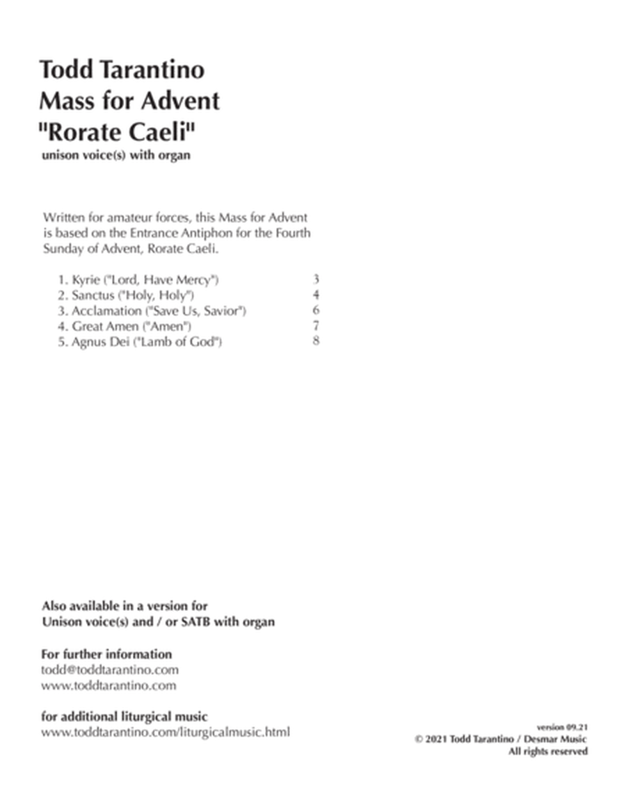Mass for Advent - Rorate Caeli - Voice with Organ or keyboard image number null