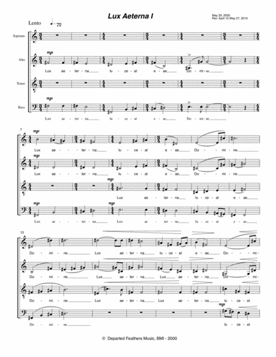 Lux Aeterna I, II, III, IV & V (2000-2010) for SATB a cappella chorus, full score image number null