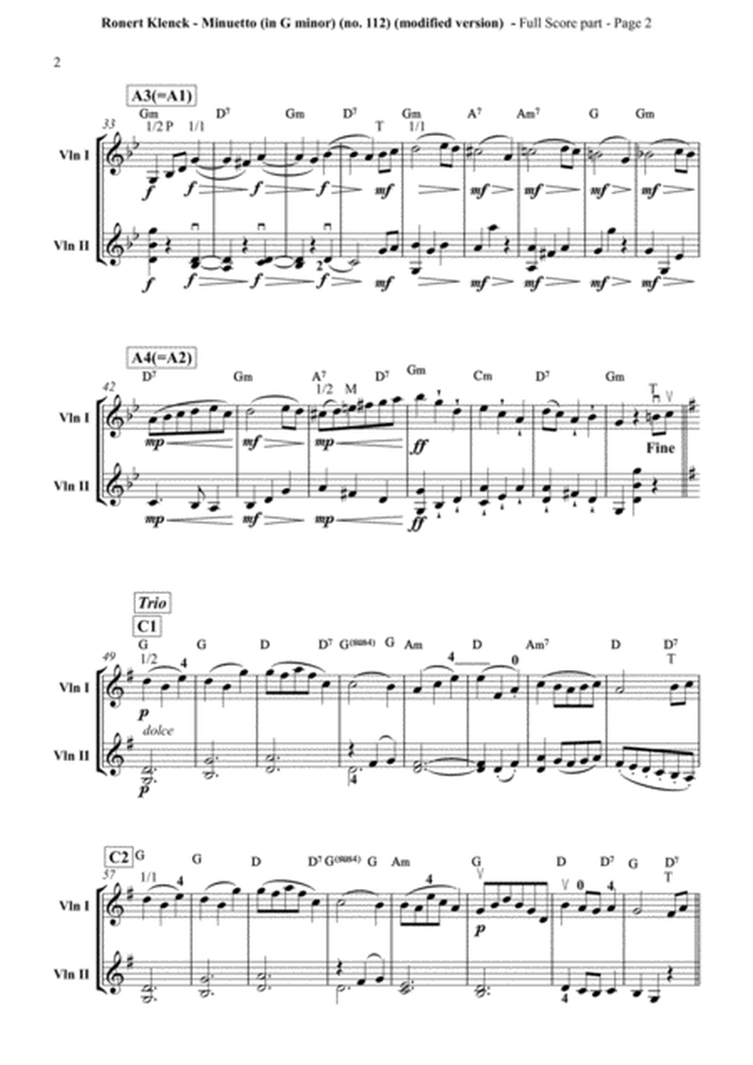 Robert Klenck - Minuetto (in G minor) (no. 112), a violin duo from Klenck's Violin method (1892) - N image number null