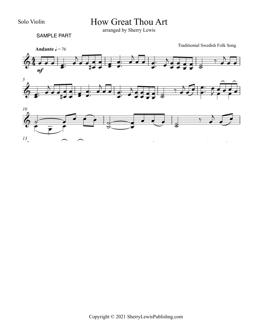 HOW GREAT THOU ART, VIOLIN SOLO Intermediate Level image number null