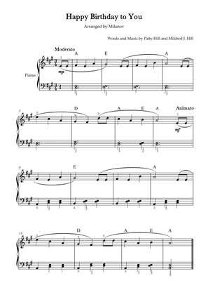 Book cover for Happy Birthday to You Piano in A Easy Intermediate Chord Fingering