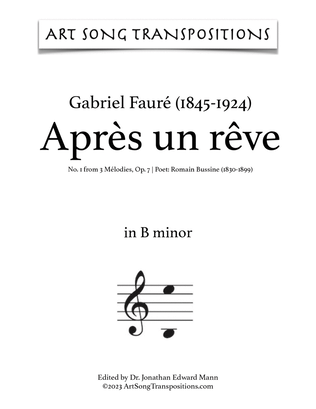 Book cover for FAURÉ: Après un rêve, Op. 7 no. 1 (transposed to B minor and B-flat minor)