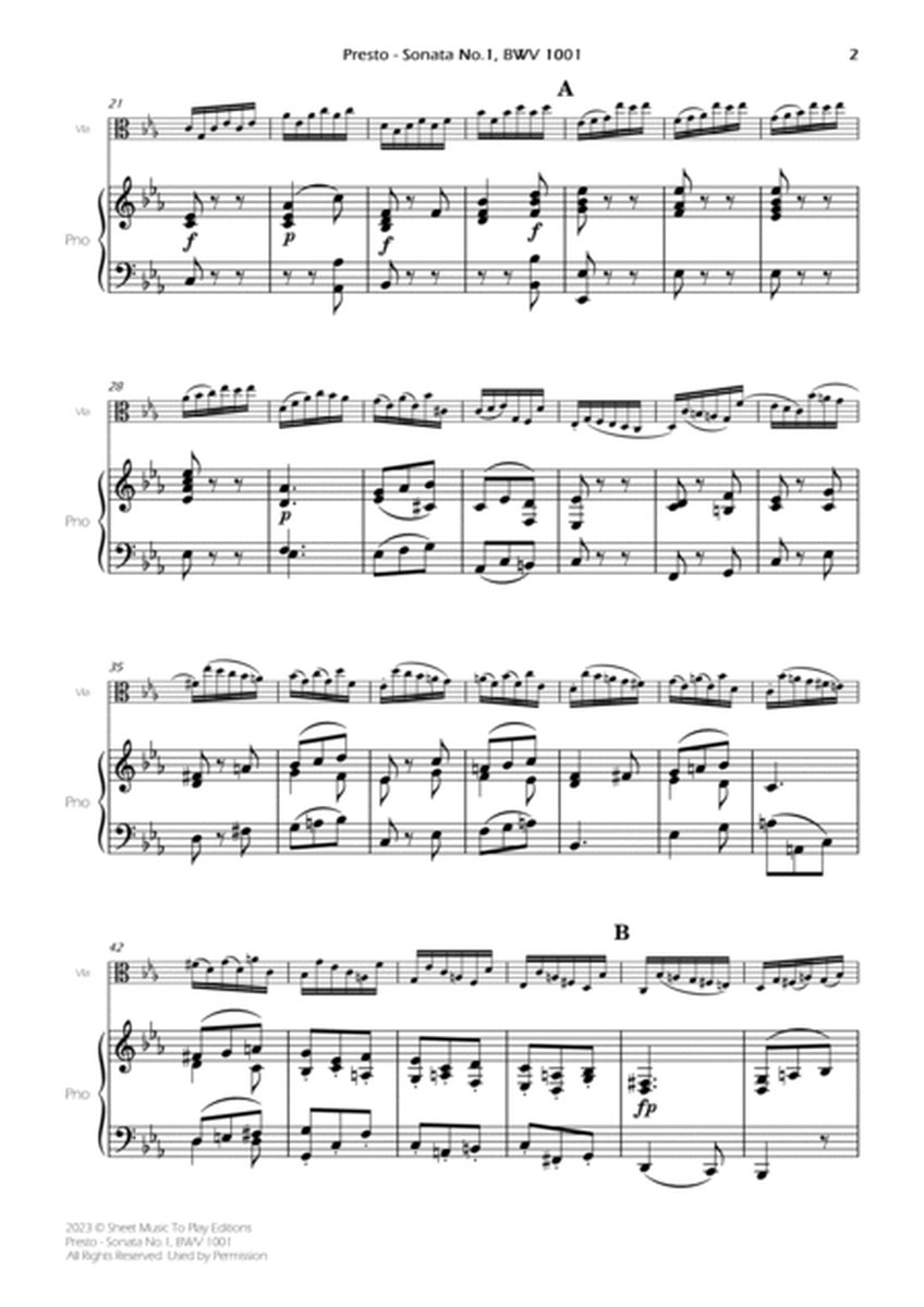 Presto from Sonata No.1, BWV 1001 - Viola and Piano (Full Score) image number null