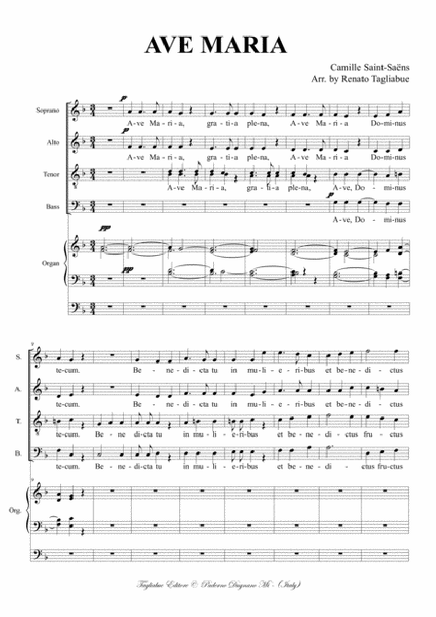 AVE MARIA - C.Saint Saens - For SATB Choir and Organ - Score Only image number null