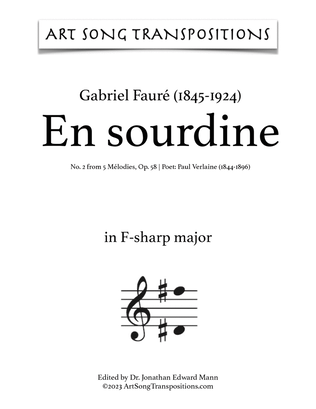 Book cover for FAURÉ: En Sourdine, Op. 58 no. 2 (transposed to F-sharp major, F major, and E major)