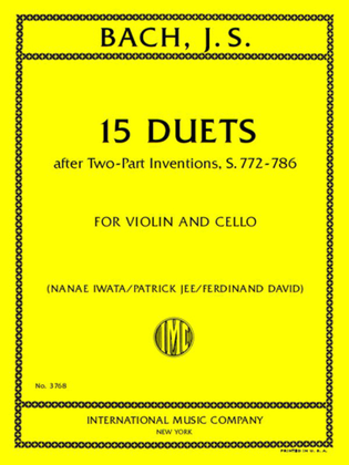 Book cover for 15 Duets After Two-Part Inventions, S. 772-786