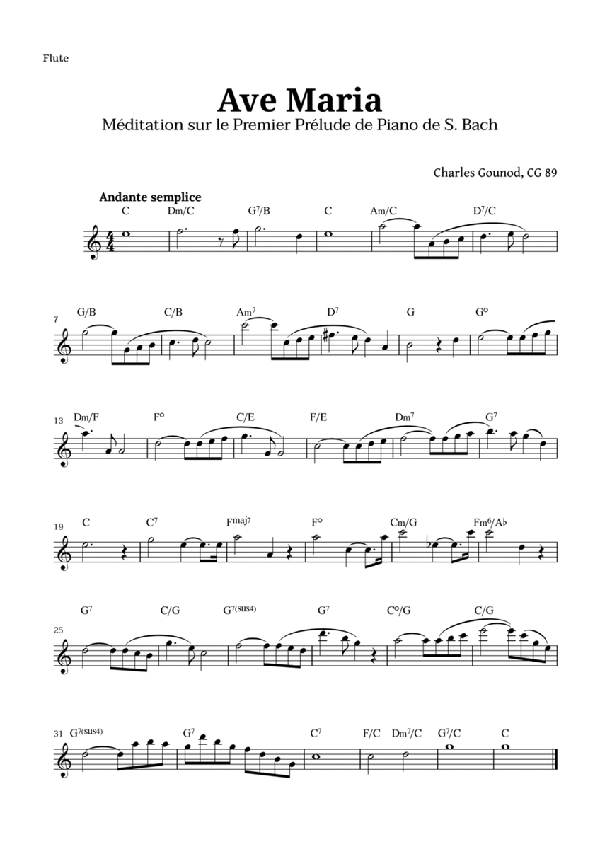Ave Maria by Gounod for Flute with Chords image number null