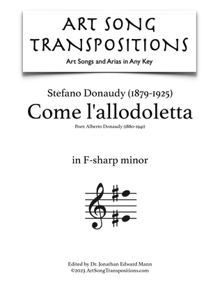 Book cover for DONAUDY: Come l'allodoletta (transposed to F-sharp minor)