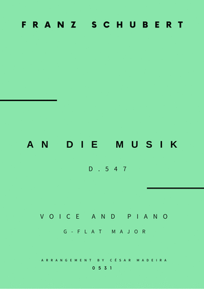 Book cover for An Die Musik - Voice and Piano - Gb Major (Full Score and Parts)