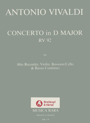 Book cover for Concerto in D major RV 92