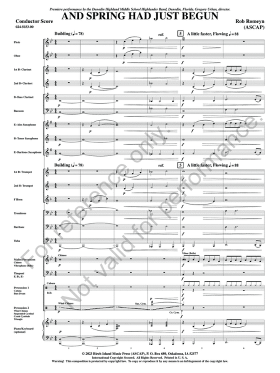 And Spring Had Just Begun Concert Band - Sheet Music