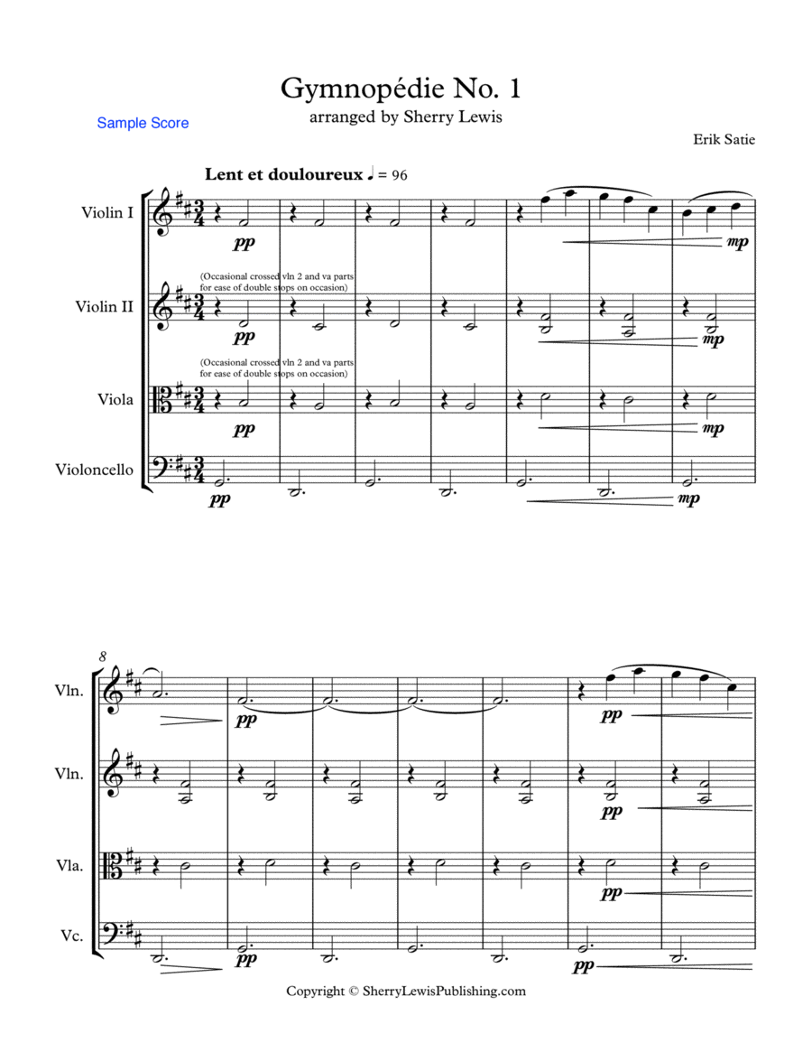 GYMNOPÉDIE NO.1 String Quartet, Intermediate Level for 2 violins, viola and cello image number null