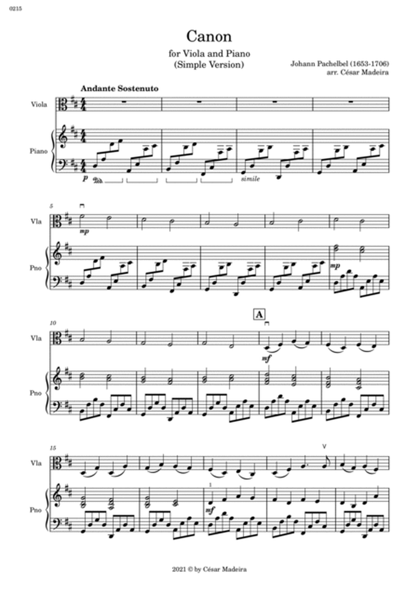 Pachelbel's Canon in D - Viola and Piano - Simple Version (Full Score and Parts) image number null