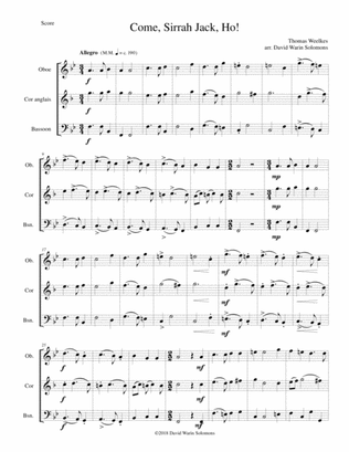 Come Sirrah Jack, Ho! for double-reed trio (oboe, cor anglais, bassoon)