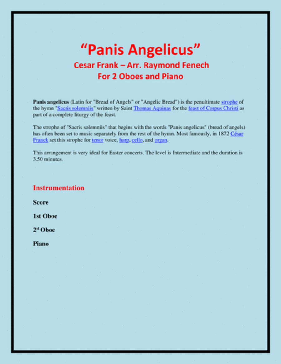 Panis Angelicus - 2 Oboes and Piano image number null