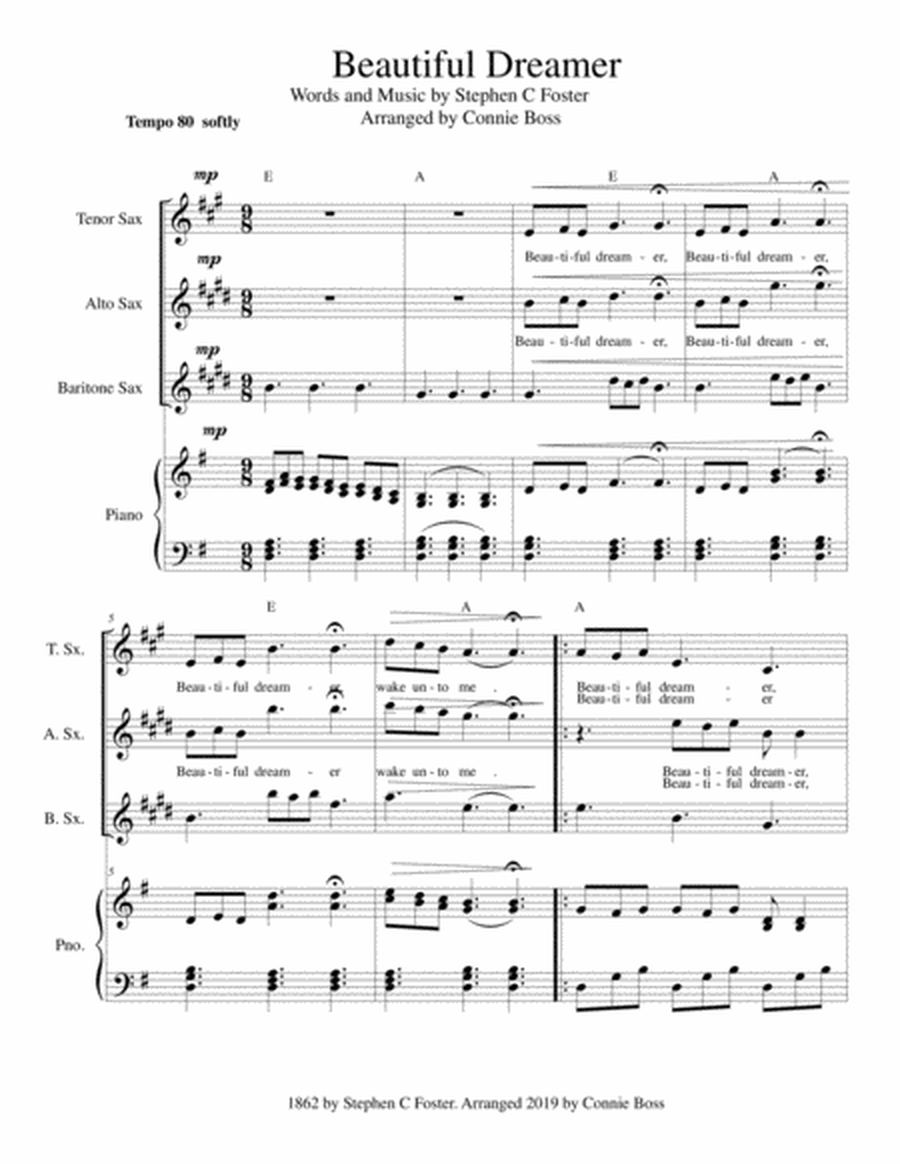 Beautiful Dreamer Key of G Saxophone (Alto, Tenor and Baritone) trio image number null