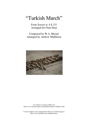 Book cover for Turkish March arranged for Flute Duet