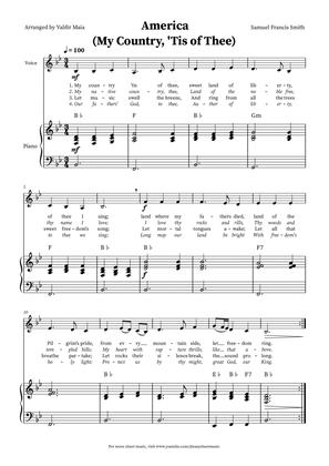America (My Country, 'Tis of Thee) - Voice and Piano in B-flat (+CHORDS)