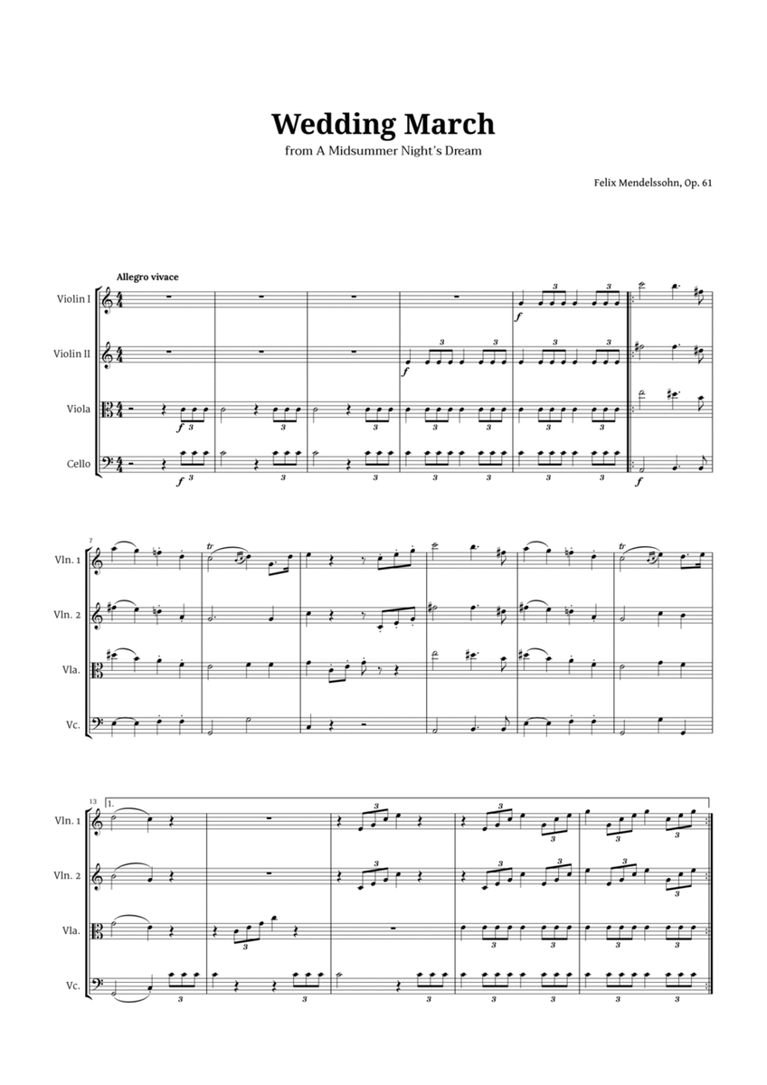Wedding March by Mendelssohn for String Quartet image number null