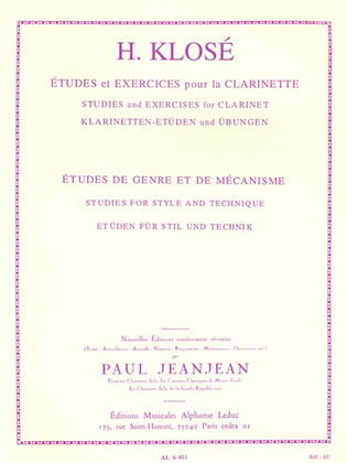 Book cover for Etudes De Genre Et De Mecanisme (clarinet Solo)