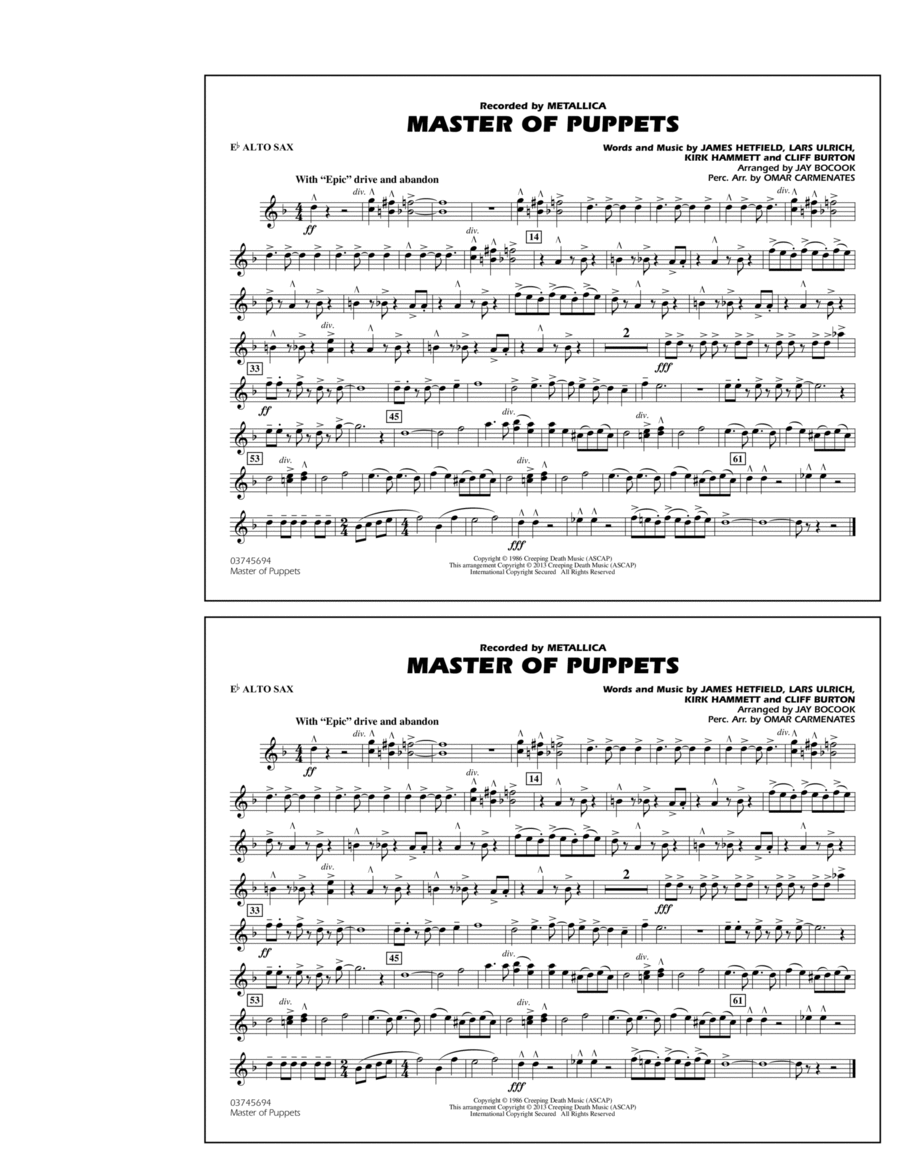 Master of Puppets - Eb Alto Sax