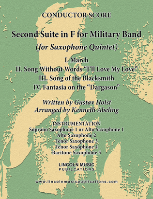 Book cover for Holst - Second Suite for Military Band in F (for Saxophone Quintet SATTB or AATTB)