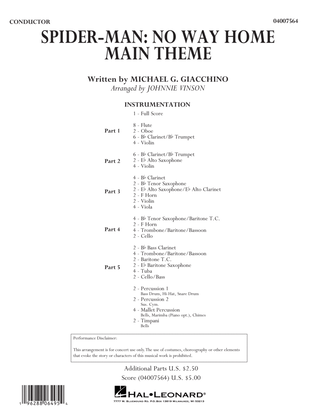 Book cover for Spider-Man: No Way Home Main Theme (arr. Vinson) - Conductor Score (Full Score)