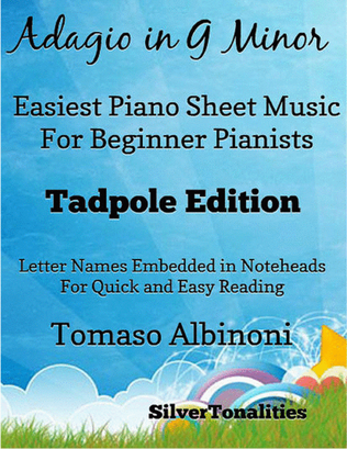 Book cover for Adagio in G Minor Beginner Piano Sheet Music 2nd Edition