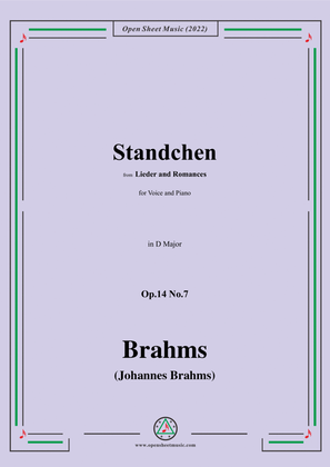 Book cover for Brahms-Standchen,Op.14 No.7,from 'Lieder and Romances',in D Major