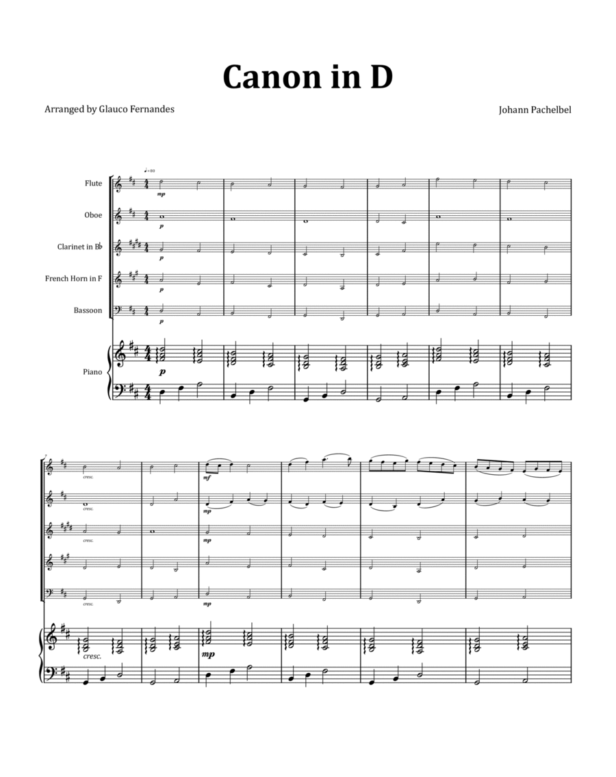 Canon by Pachelbel - Woodwind Quintet with Piano image number null