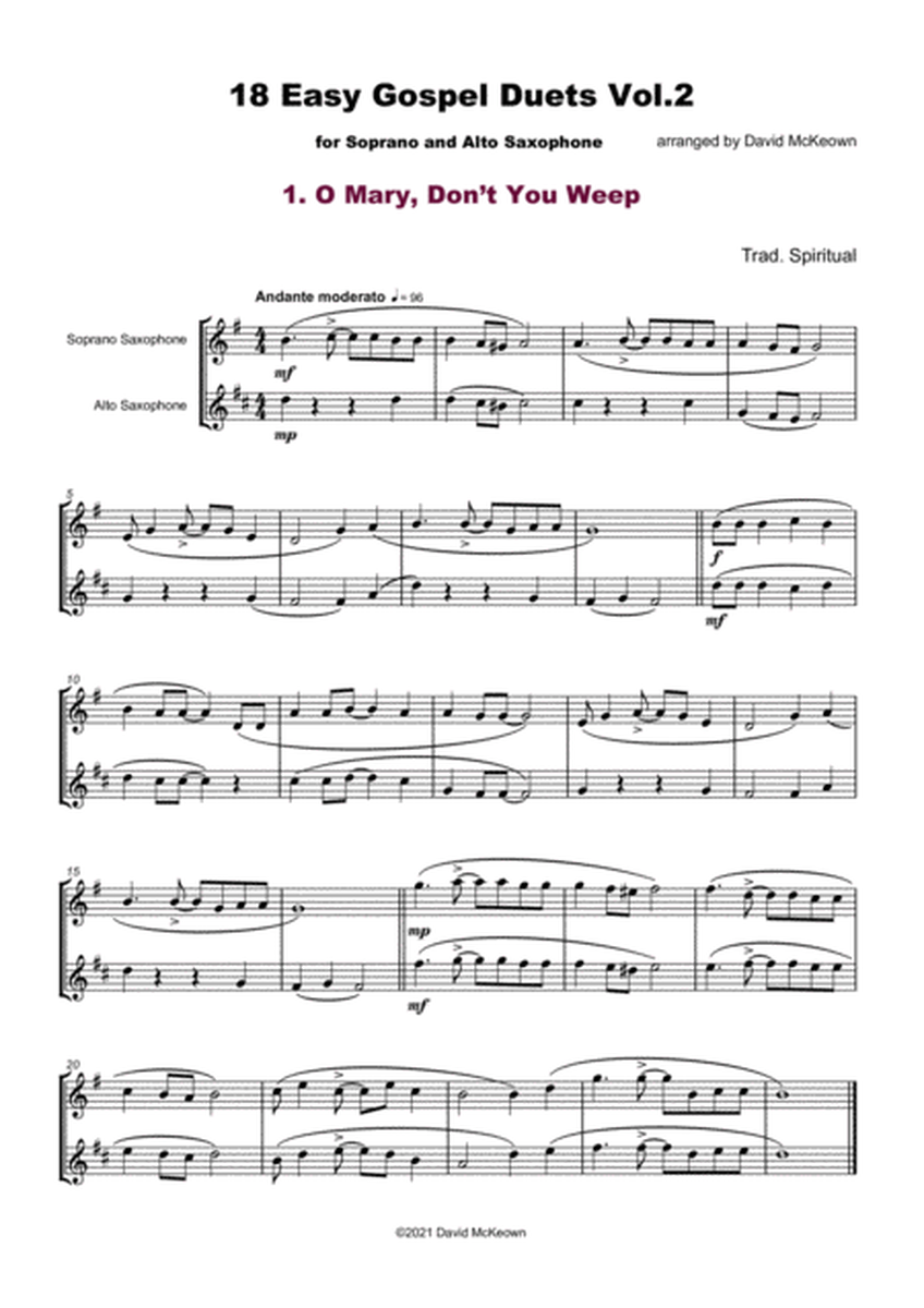 18 Easy Gospel Duets Vol.2 for Soprano and Alto Saxophone