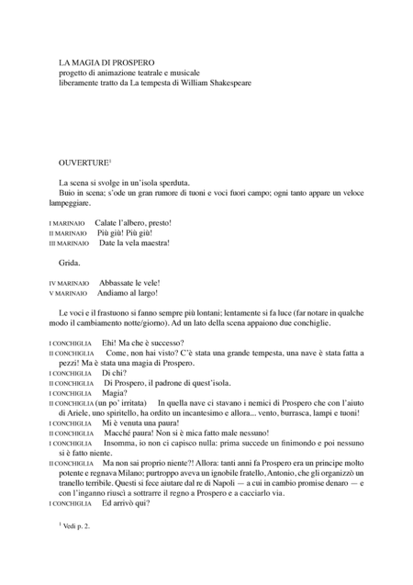 La Magia di Prospero. Progetto di animazione teatrale e musicale liberamente tratto da La Tempesta di W. Shakespeare