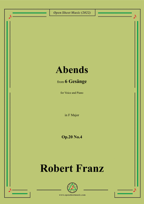 Book cover for Franz-Abends,in F Major,Op.20 No.4,for Voice and Piano