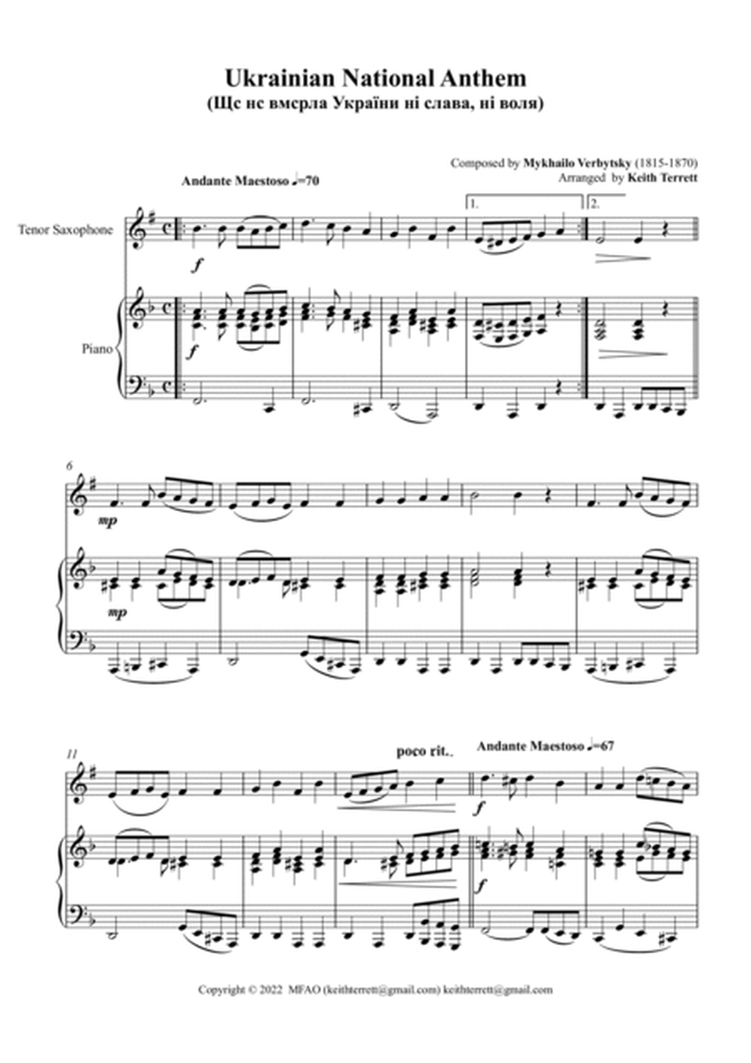 Ukrainian National Anthem for Bb Tenor Saxophone & Piano MFAO World National Anthem Series image number null