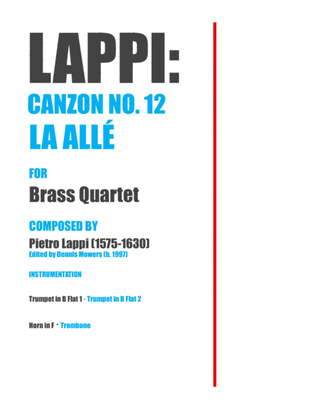 Book cover for "Canzon No. 12: La Allé" for Brass Quartet - Pietro Lappi