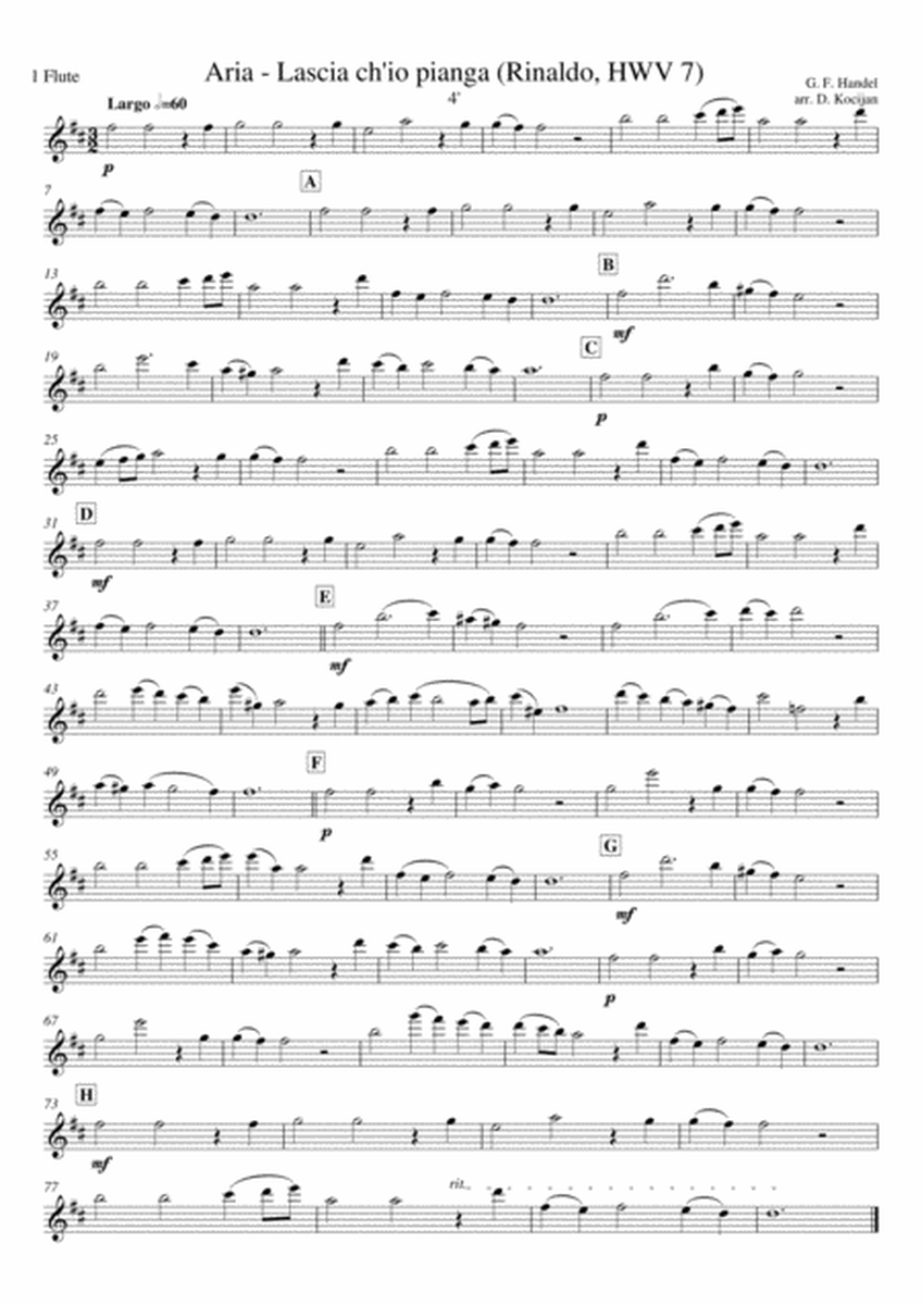 Aria - Lascia ch'io pianga (flute quartet) image number null