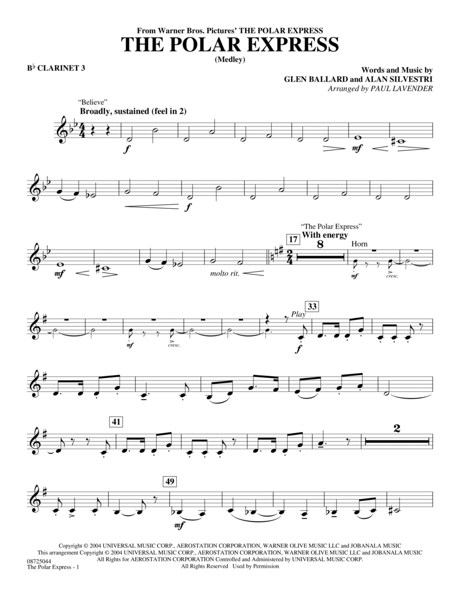 The Polar Express (Medley) (arr. Paul Lavender) - Bb Clarinet 3