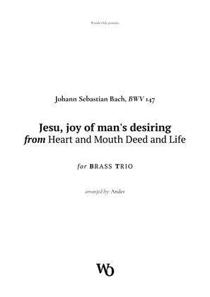 Book cover for Jesu, joy of man's desiring by Bach for Brass Trio