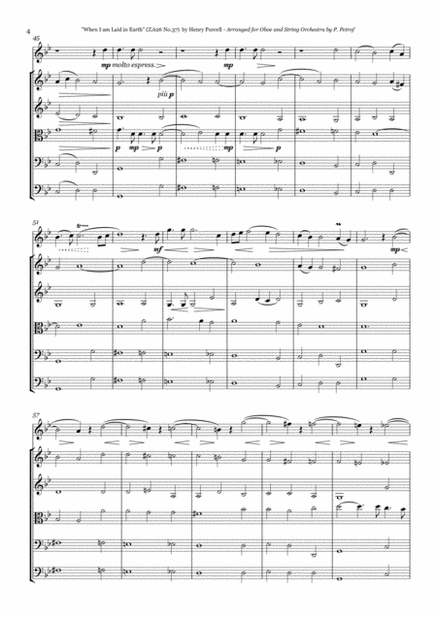 Pursell - Dido's Lament - Oboe and String Orchestra, score and parts image number null