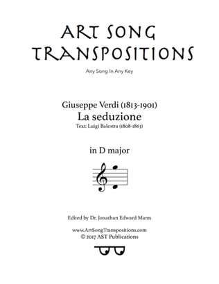 Book cover for VERDI: La seduzione (transposed to D major)