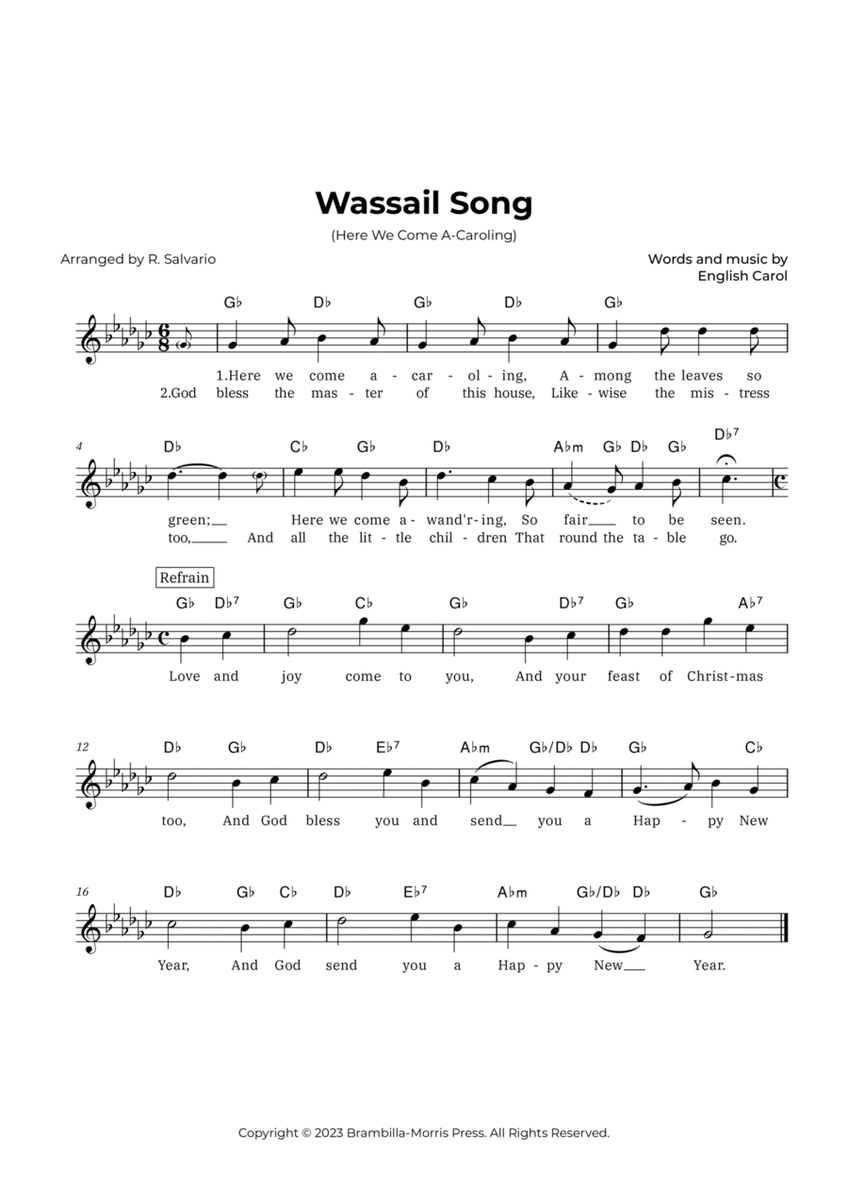 Wassail Song (Here We Come A-Caroling) - Key of G-Flat Major image number null