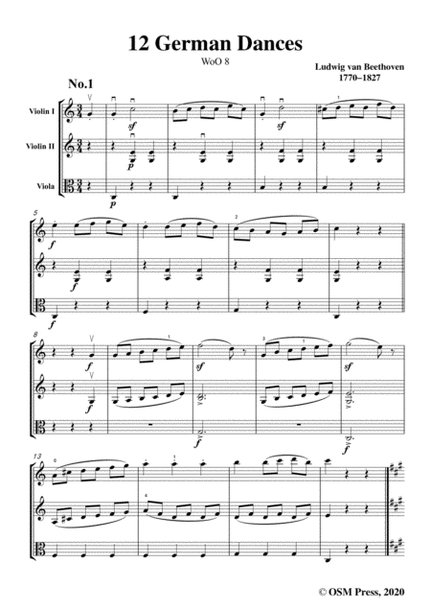 Beethoven-12 German Dances,for 2 Violins and Viola image number null