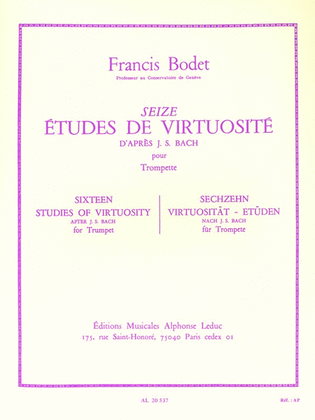Book cover for 16 Etudes De Virtuosite D'apres Bach (trumpet Solo)