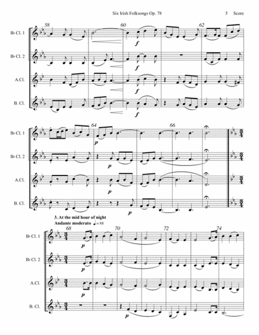 6 Irish Folksongs set for Clarinet Quartet image number null
