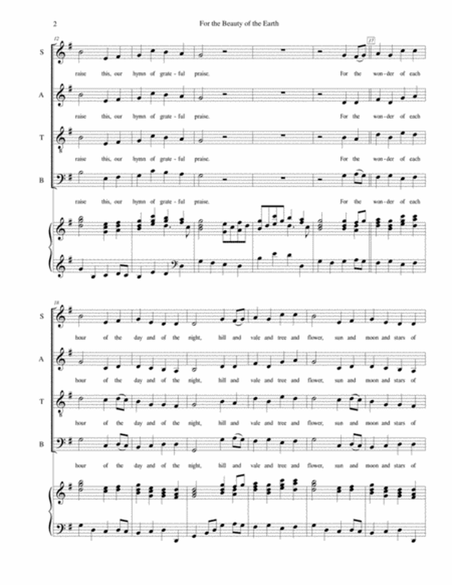 For the Beauty of the Earth - SATB choir with piano accompaniment image number null