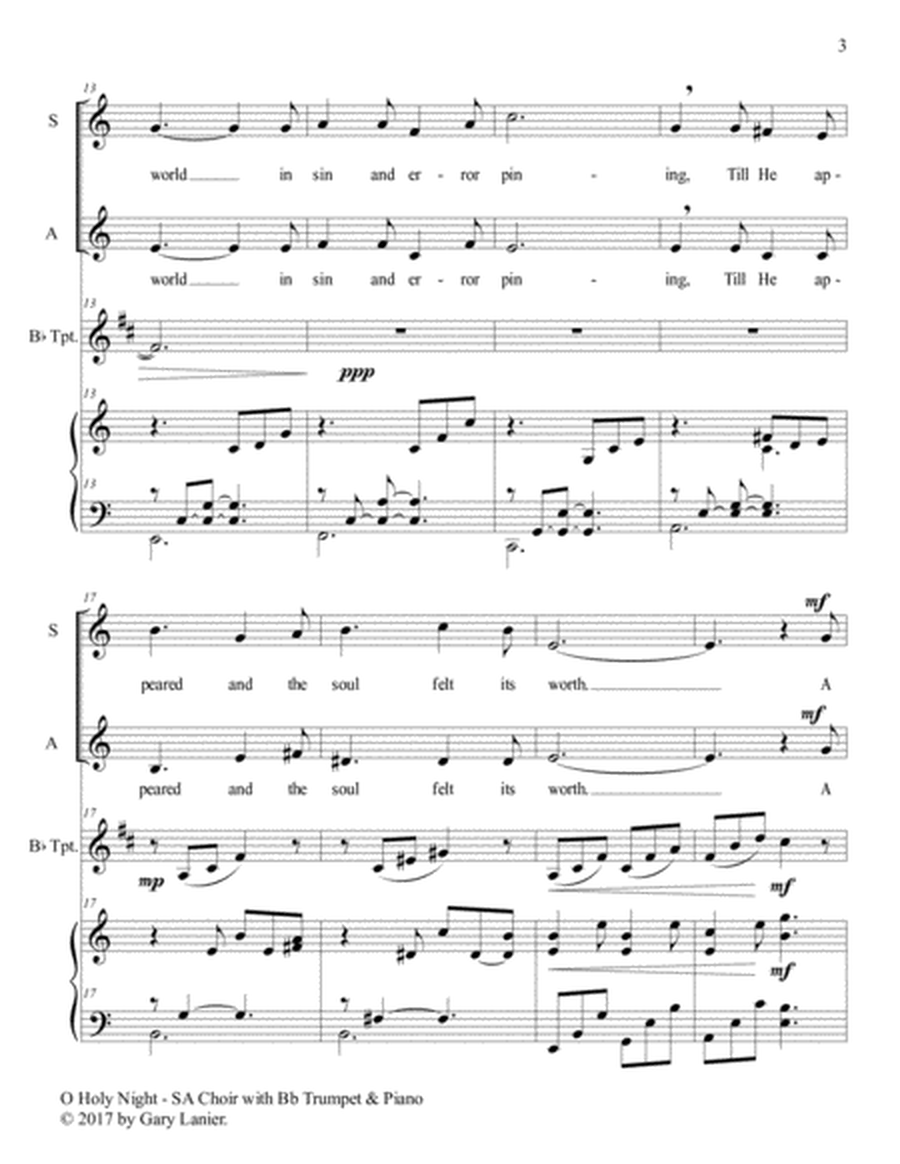 O HOLY NIGHT (SA Choir with Bb Trumpet & Piano - Score & Parts included) image number null