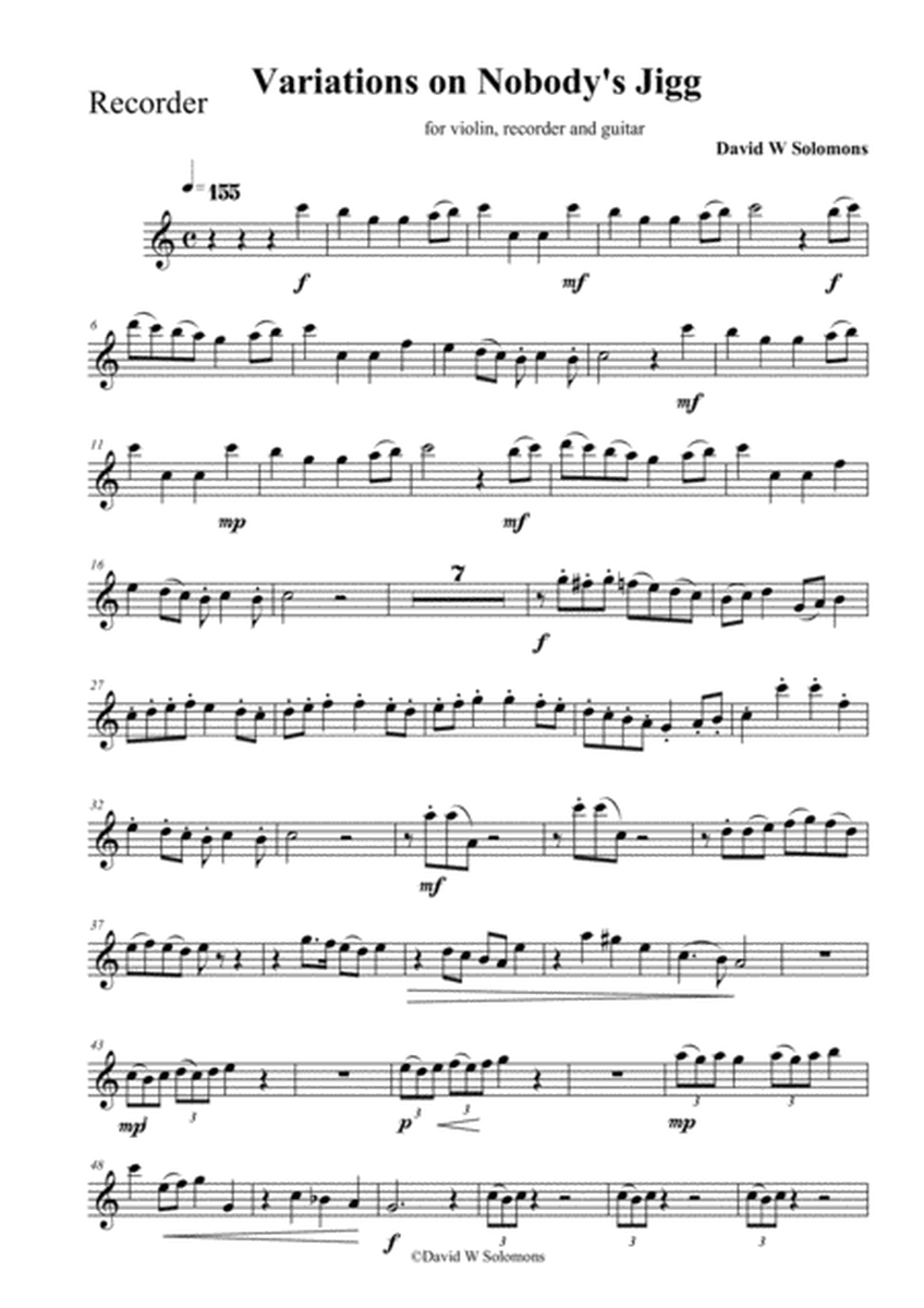 Variations on Nobody's Jigg (Trio for Alto Recorder, Violin & Guitar) by Traditional Alto Recorder - Digital Sheet Music
